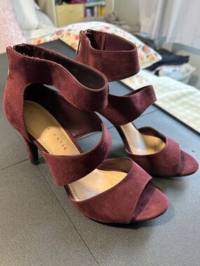 Kelly & Katie Burgendy Suede Strappy High Heel